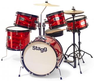 Stagg TIM JR 5/16B RD, dětská bicí sada, červená (Dětské bubny včetně stoličky a paliček)