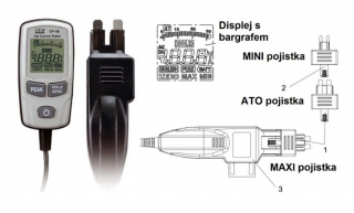 Automobilový ampérmetr 80A - MAXI, ATO, MINI pojistka