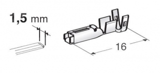 Konektor - dutinka 1,5mm plochá pro vodič 0,75-1,5mm (Protikus 11.08080)