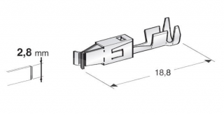 Konektor - dutinka 2,8mm plochá pro vodič 0,5-1mm (protikus 11.08030, pocínovaný)