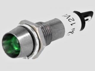 Kontrolka LED 12V DC vydutá zelená (do otvoru 8,2 mm)