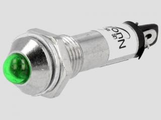 Kontrolka LED 12V DC vypouklá zelená (do otvoru 8,2 mm)
