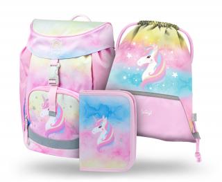 Školní batoh Baagl pro prvňáčky 650 g - set Airy Rainbow Unicorn