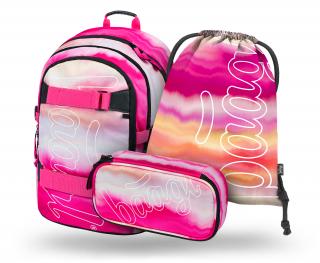 Školní batoh Baagl v setu - Skate Pink Stripes