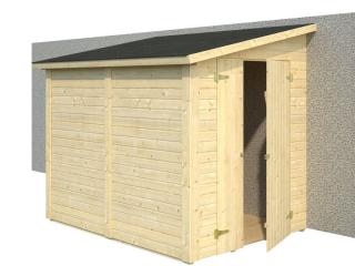 Dřevěný domek ke zdi  222X165 (Zahradní domek panelový pro instalaci ke zdi)