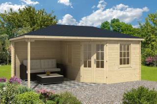 Srubový domek s verandou  28 mm Christoffer 555X330 (Zahradní srubový domek 28 mm)