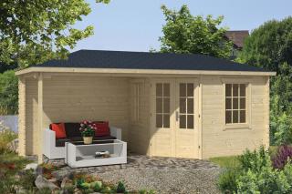 Srubový domek s verandou  28 mm Niklas 555X230 (Zahradní srubový domek 28 mm)