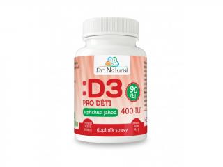 Dr. Natural Vitamín D3 pro děti s příchutí jahody (400IU) 90 tablet