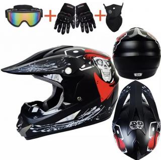 Cross helma SKULL SET XTR  černá s lebkou v setu s brýlemi, rukavicemi a nákrčníkem