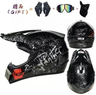 Motokrosová přilba Panther black set s rukavicemi nákrčníkem a moto brýlemi