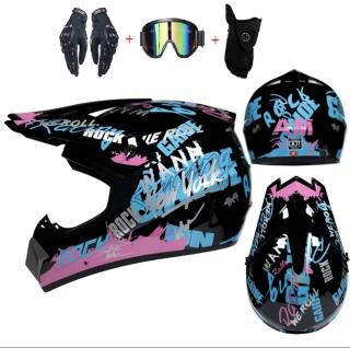 Motokrosová přilba Rock New York SET set s rukavicemi nákrčníkem a moto brýlemi