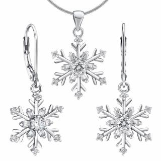 Set stříbrných šperků - náušnice a přívěsek sněhová vločka JJJS0813C