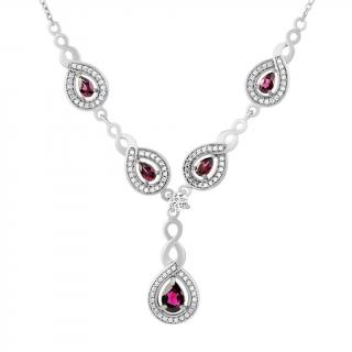 Silvego Luxusní stříbrný náhrdelník Nelope s pravými granáty a Brilliance Zirconia FW0629NGA