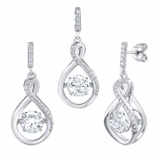 SILVEGO Stříbrná souprava šperků Amalea s tančícím bílým topazem a Brilliance Zirconia - náušnice a přívěsek MW13380SWT