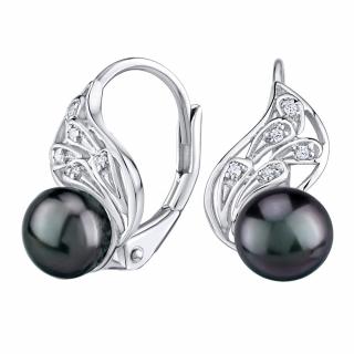 Silvego Stříbrné náušnice GENEVIE s přírodní perlou v barvě černá Tahiti LPS1697BE
