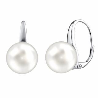 Silvego Stříbrné náušnice s bílou perlou Swarovski® Crystals 12 mm LPS061912MM