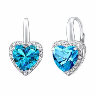 Silvego Stříbrné náušnice s modrým kamenem ve tvaru srdce LPS0629EB