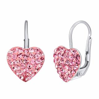 Silvego Stříbrné náušnice srdce růžové se Swarovski® krystaly BP36011