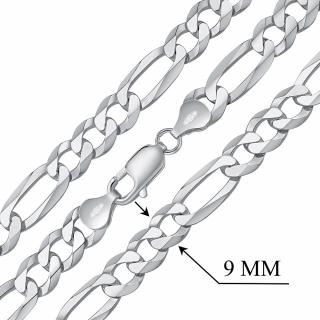 Silvego Stříbrný masivní řetěz Figaro pro muže 9mm - rhodiovaný TTTA3P2006LN Délka: 50 cm, Váha: 33,68g