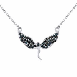Silvego Stříbrný náhrdelník anděl Shabtai s černými Brilliance Zirconia QR35PSB