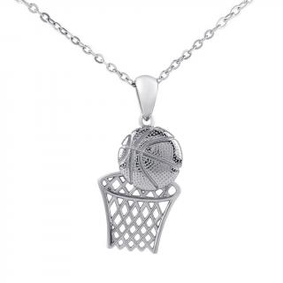 Silvego Stříbrný náhrdelník Jordan s přívěskem basketbalového míče a koše DCC1609304N