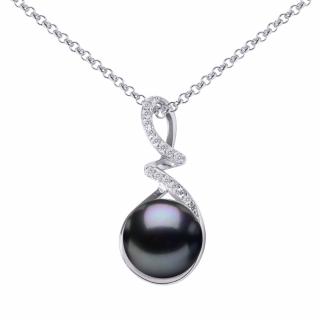 SILVEGO Stříbrný náhrdelník Lena s černou perlou a Brilliance Zirconia GRP18454PB