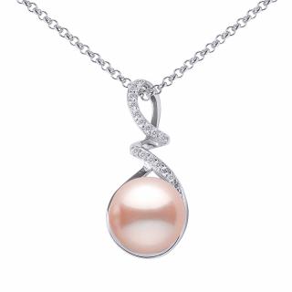 SILVEGO Stříbrný náhrdelník Lena s pudrovou perlou a Brilliance Zirconia GRP18454PP