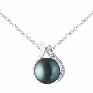 SILVEGO Stříbrný náhrdelník Niale s černou perlou a Brilliance Zirconia LPS19104NB