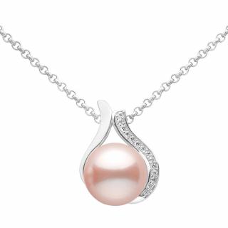 SILVEGO Stříbrný náhrdelník Niale s růžovou perlou a Brilliance Zirconia LPS19104NP