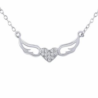 Silvego Stříbrný náhrdelník okřídlené srdce Miley s Brilliance Zirconia JJJ0182N
