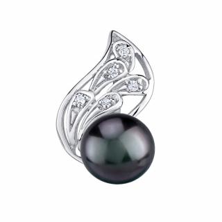 Silvego Stříbrný přívěsek GENEVIE s přírodní perlou v barvě černá Tahiti LPS1697BP