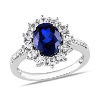 Silvego Stříbrný prsten princezny Kate se syntetickým Safírem JJJR0932 Velikost prstenu: obvod 48 mm (průměr 15,3 mm)