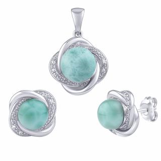 SILVEGO stříbrný set šperků Ariel s přírodním larimarem a Brilliance Zirconia - náušnice a přívěsek JSTS14738LR