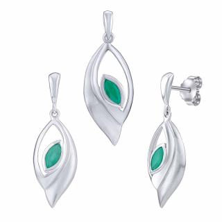 SILVEGO Stříbrný set šperků Belinda s pravým smaragdem - náušnice a přívěsek FWS15783ER