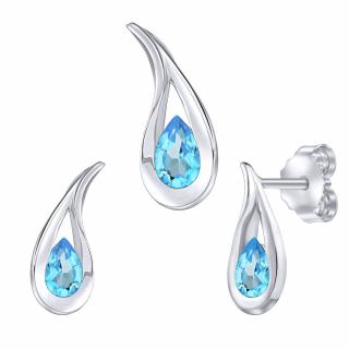SILVEGO Stříbrný set šperků Daisy s pravým modrým topazem - náušnice a přívěsek FWS15255BT
