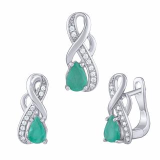 SILVEGO Stříbrný set šperků Estelle s pravým Smaragdem a Brilliance Zirconia - náušnice a přívěsek FWS15172ER