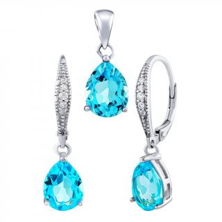SILVEGO Stříbrný set šperků June se Swiss Blue Topazem a Brilliance Zirconia JJJS0591ETSET