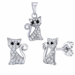 Silvego Stříbrný set šperků kočka Bessie s Brilliance Zirconia - náušnice a přívěsek MW01038S