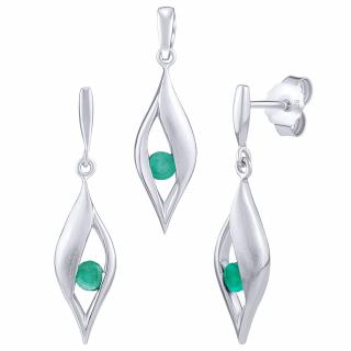 SILVEGO Stříbrný set šperků Nadine s pravým smaragdem - náušnice a přívěsek FWS15332ER