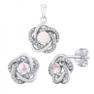 SILVEGO Stříbrný set šperků ROSALYN - náušnice a přívěsek s pravým Růženínem a Brilliance Zirconia JJJS0088RO