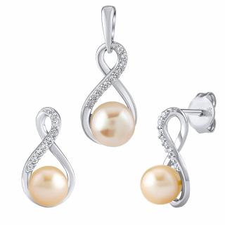 SILVEGO stříbrný set šperků s pravou růžovou perlou - náušnice a přívěsek JST16959SP