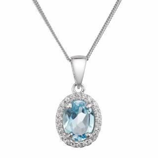 Stříbrný náhrdelník s oválným přírodním topazem a zirkony
