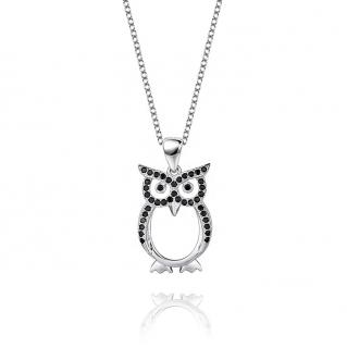 Stříbrný náhrdelník sova s černými zirkony