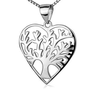 Stříbrný náhrdelník strom života v srdíčku