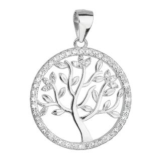 Stříbrný přívěsek se zirkony v bílé barvě strom života