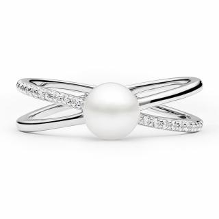 Stříbrný prsten s pravou přírodní perlou a čirými zirkony Velikost prstenu: obvod 60 mm (průměr 19,1 mm)