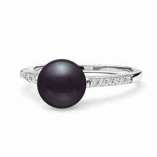 Stříbrný prsten s pravou přírodní tmavou perlou Velikost prstenu: obvod 52 mm (průměr 16,6 mm)