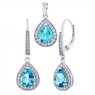 Stříbrný set šperků BRISA se Swiss Blue Topazem a Brilliance Zirconia