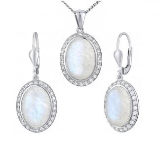 Stříbrný set šperků s přírodním měsíčním kamenem-náušnice a přívěsek