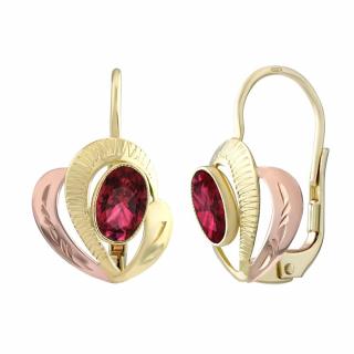 Zlaté náušnice SILVEGO ze žlutého a růžového zlata s přírodním červeným topazem Swarovski® Gemstones SILVEGO30595R